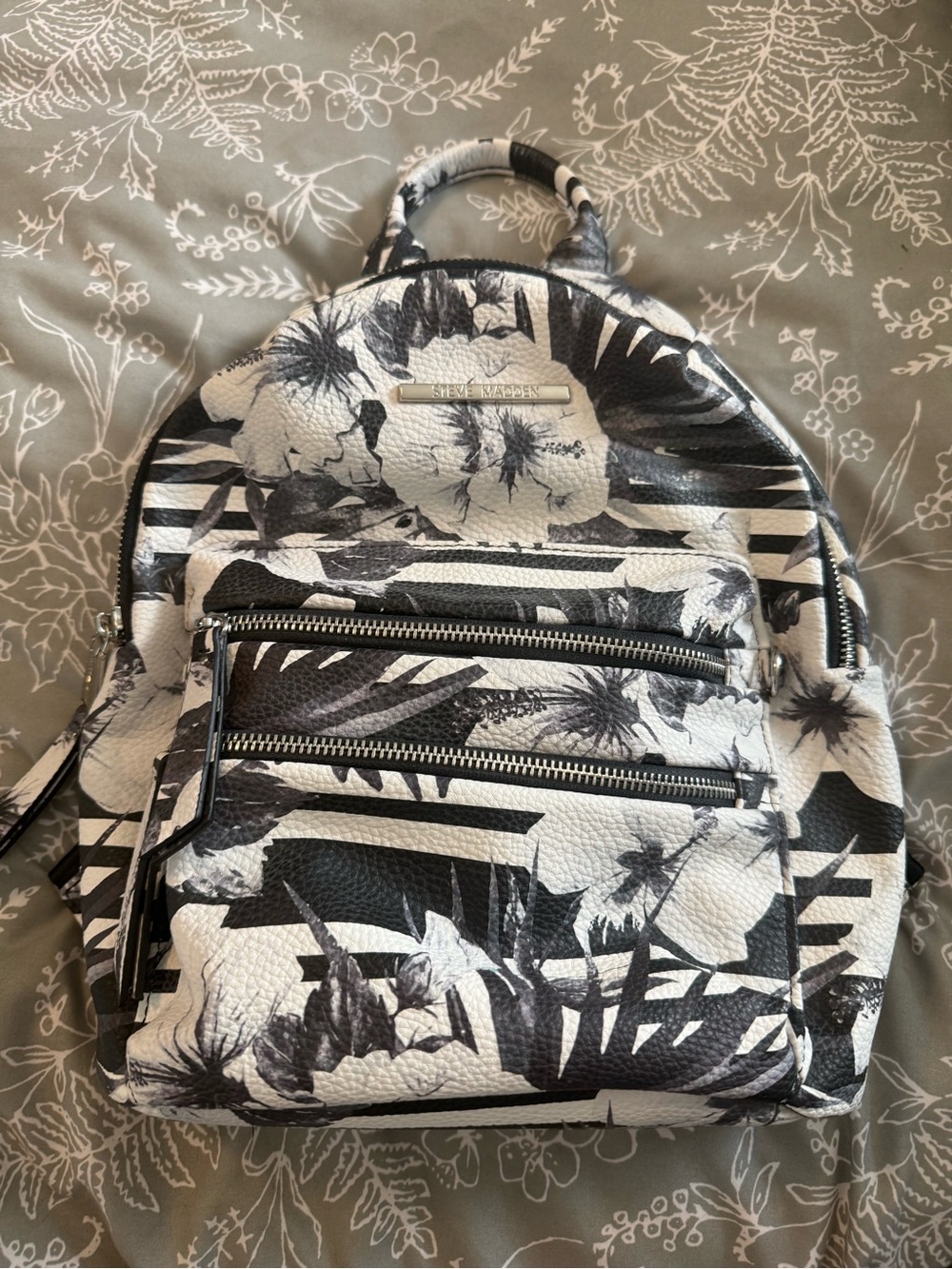 Steve Madden Monochrome Floral Mini Backpack in Black & White